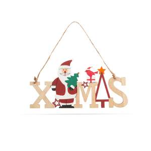 Wooden Christmas ornament with Santa Claus and Xmas lettering - Decoration