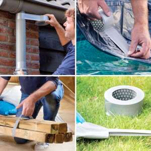 BISON Power Repair duct tape used for repairing a gutter, pool cover, and wooden beams - Bison