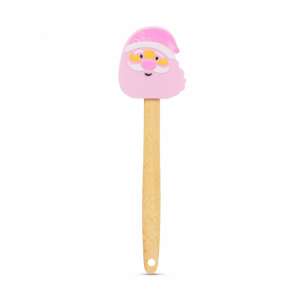 Pink silicone spatula with Santa Claus design and wooden handle - Spatula