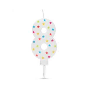 Number 8 birthday candle with colorful stars - Birthday Candle & Cake Topper