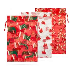 Karácsonyi Organza Ajándéktasak - 3 Minta - 12 db - 20x30 cm