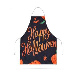Halloween kitchen apron with pumpkins and bats, Happy Halloween text, waterproof canvas-like material - Apron