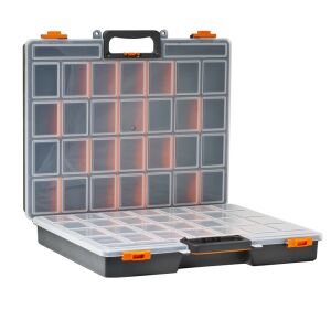 Praktikus 60-Compartment Tool Organizer Box, open - Handy Tool & Part Organizer