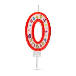 Red number 0 birthday candle with Happy Birthday text around it - Birthday Candle & Cake Topper