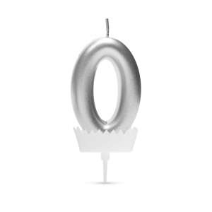 Silver number 0 birthday candle - Birthday Candle & Cake Topper