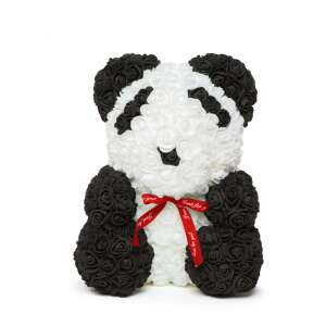 Black and white rose panda bear with red ribbon, 40 cm - Nonbrand Gift idea for Valentine's Day