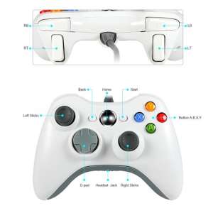 Fehér vezetékes USB gamepad PC-hez és PS3-hoz, minden gombbal és vezérlővel - Kontroller