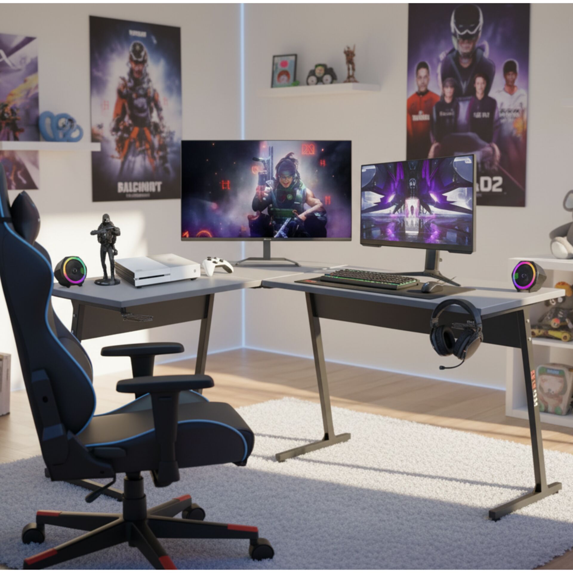 E-shop Pepita Xtreme Gamer rohový stôl 112x147cm - čierno-sivá