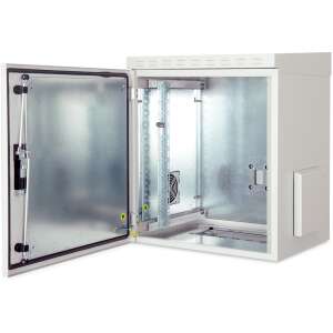 Digitus DN-19 07U-6/6-I-OD falra szerelhető rackszekrény, szürke, nyitott ajtó, belső nézet - Digitus