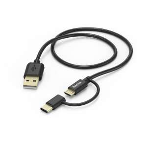 Kábel Hama 2v1 microUSB s adaptérom USB typu C, 1 meter, čierny - USB káble
