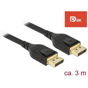 Cablu DisplayPort DeLock 8K 60 Hz 3m DP 8K certificat Negru 85661, 3 metri lungime, cablu negru cu conectori aurii - Porturi Display