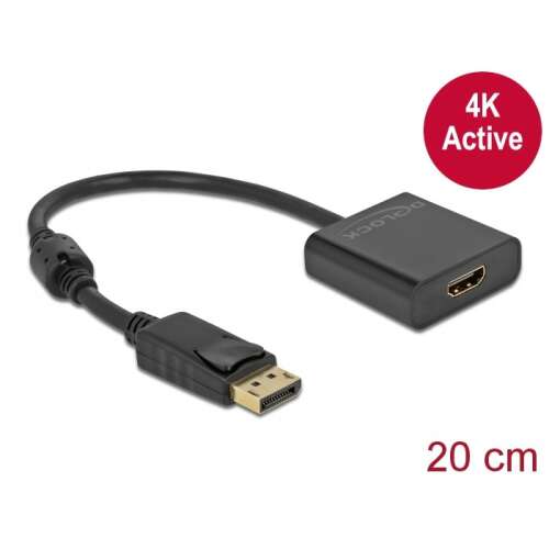 Adaptér DeLock DisplayPort 1.2 na HDMI 4K aktívny, čierny, 20 cm