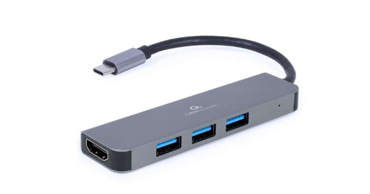 USB type C адаптер, USB 3.2 gen.1 интерфейс, мултифункционален, Cablexpert 12144, HDMI 4K порт, HUB 3 x USB, сив (A-CM-COMBO2-01) 103134039