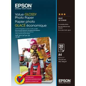 Epson Value Glossy Fotópapír, 20 lap, A4, 183g/m2, fényes fotópapír minden napra - Irodai papíráru