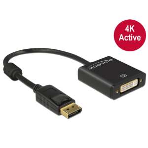 Adapter DeLock DisplayPort na DVI-I, 4K aktywny, czarny - Konwerter DVI