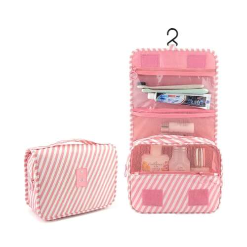 MBC ajtóra akasztható kozmetika táska vízhatlan rekesszel rózsaszín csíkos aa-001434