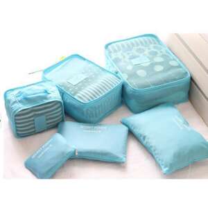 6 darabos világoskék utazási rendező szett cipzáros tasakokkal és hálós táskákkal - Bőrönd rendszerező