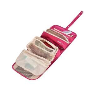 Rózsaszín utazó kozmetikai táska több rekeszes, vízálló, unisex, akasztóval, piperecikkekhez, sminkhez és kiegészítőkhöz - Bőrönd rendszerező