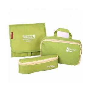 3 az 1-ben utazási kozmetikai táska szett, zöld, vízálló, unisex, piperecikkekhez, sminkhez és kiegészítőkhöz - Bőrönd rendszerező