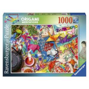 Puzzle Ravensburger 1000 de piese, Origami Meditații, cu macarale de hârtie origami colorate și alte modele de hârtie pliată - Puzzle 3D & Puzzle cu burete