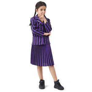 Wednesday Addams Nevermore Academy uniform costume for girls, purple and black striped skirt and jacket, size 7-9 years - KidMania Costume for Kid