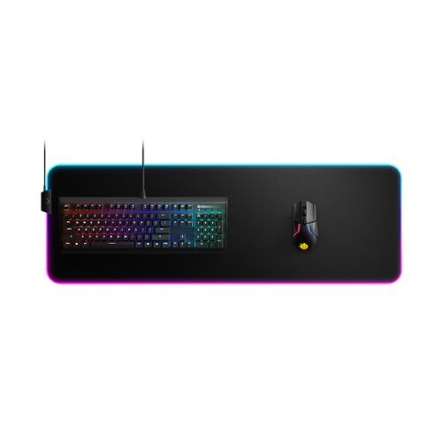 Mouse Pad Gaming RGB Steelseries QcK Prism Cloth XL cu tastatură și mouse