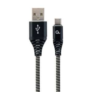 Gembird Premium cotton braided Type-C USB charging and data cable 1m Black/White - USB Cable