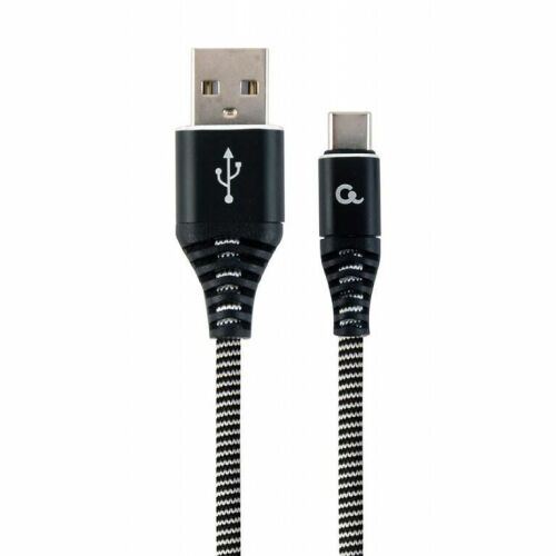 Gembird USB-C Töltőkábel - Pamutfonat - 1m - Fekete-Fehér