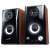 Genius SP-HF500A II 2.0 speaker system, black and wood finish, front view