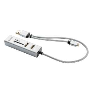 Yenkee YHC 103SR USB 2.0 a USB-C OTG rozbočovač s čítačkou kariet - USB čítačky kariet