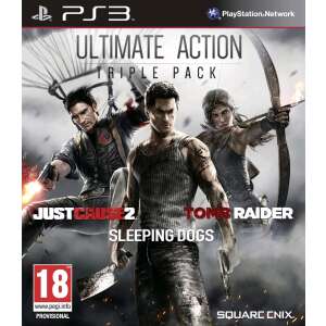 Ultimate Action Triple Pack PS3 video game, featuring Just Cause 2, Sleeping Dogs, and Tomb Raider - Console & PC Game