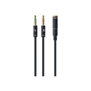 Kabel adapterowy Gembird CCA-418M 3,5 mm 4-pinowe gniazdo do 2 x 3,5 mm wtyczki stereo, czarny - Gembird