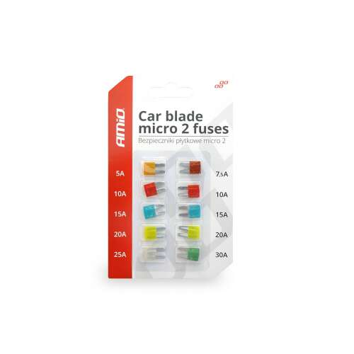 Amio car blade micro 2 fuses, 24 pieces, 5A, 7.5A, 10A, 15A, 20A, 25A, 30A