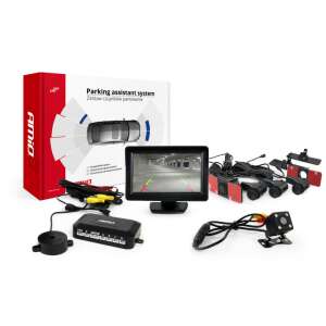 Parkoló asszisztens rendszer 4,3 hüvelykes HD monitorral, 4 fekete érzékelővel és tolatókamera - AMiO