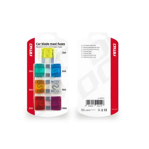 Amio car blade maxi fuses, 7 piece set, 20A, 30A, 40A, 50A, 60A, 80A, 100A