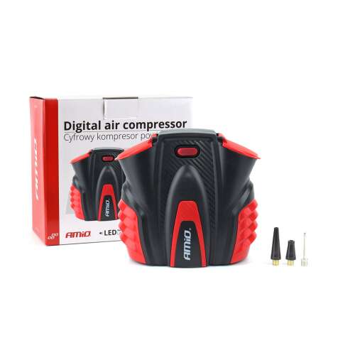 AMIO Digitális autós kompresszor, 12V, LED, gumiabroncs felfújáshoz, hordozható, tartozékokkal - Kompresszor