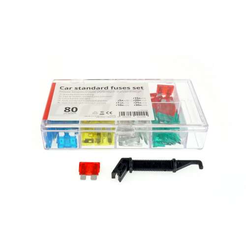Car standard fuses set, 80 pieces, assorted, with fuse puller, blade fuses, automotive fuses, car fuses, fuse box