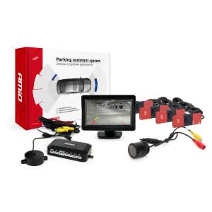 Amio parkoló asszisztens rendszer 4,3 hüvelykes HD monitorral, 4 fekete érzékelővel és tolatókamera - AMiO
