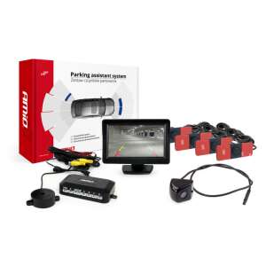 Amio Parkolóasszisztens rendszer 4,3 hüvelykes HD-310 kamerával és 4 fekete érzékelővel - AMiO