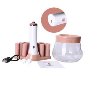 Electric makeup brush cleaner with stand, 8 brush heads, cleaning solution container, and USB charger - Make-up brush cleaner