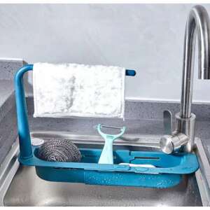 Adjustable sink organizer with towel rack, dish soap holder, and sponge holder - Kitchen storage rack