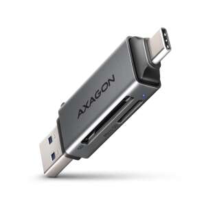 Cititor de carduri Axagon CRE-DAC Mobil USB 3.2 Gen 1 USB-C + USB-A SD/microSD mini, gri, vedere înclinată - AXAGON Card reader
