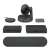 Logitech Rally Konferenzsystemkomponenten: Kamera, Mikrofon, Lautsprecher und Hubs auf weißem Hintergrund.