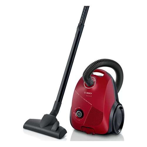 Bosch BGBS2RD1 red vacuum cleaner with black hose and floor nozzle