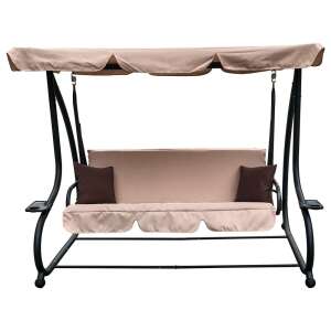 Pegi 3-Sitzer-Schaukelbett mit Baldachin, beigen Kissen und Stahlrahmen - Hollywoodschaukel & Schaukelstühle