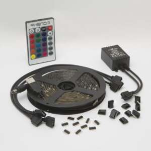 Phenom RGB LED strip set for TV backlight, 32-42 inch, includes remote control, USB cable, connectors, and LED strips - LED Strip