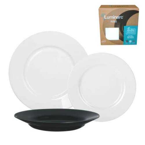Luminarc Plumi 18-teiliges Geschirr-Set, schwarze und weiße Teller