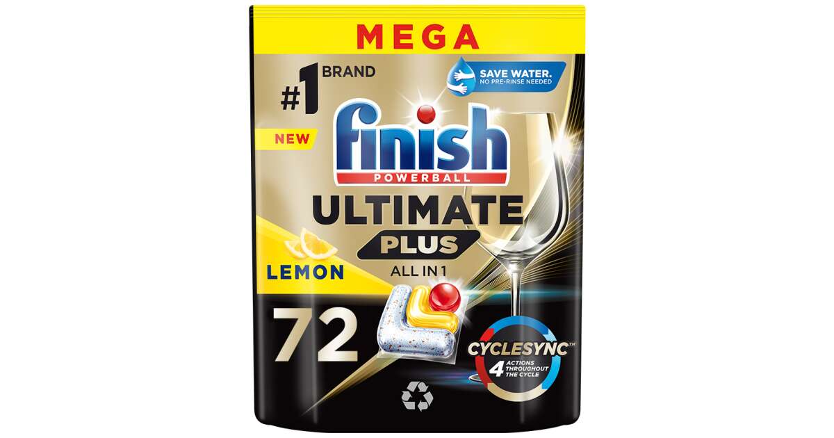 Finish Powerball Ultimate Plus All in 1 Dishwasher Capsules Lemon 72db
