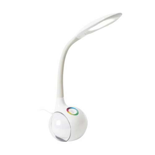 Platinet LED Schreibtischlampe und Nachtlicht 7W weiß (PDL20), weiß, flexibler Arm, runder Sockel, farbiges Nachtlicht