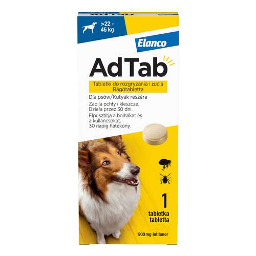 AdTab kullancs és bolha elleni rágótabletta kutyáknak (1 tablettás kiszerelés | 22 - 45 kg | 900 mg)